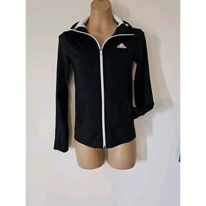Adidas Black Full Zip Hoodie Fitted Active Jacket Women's M 10-12